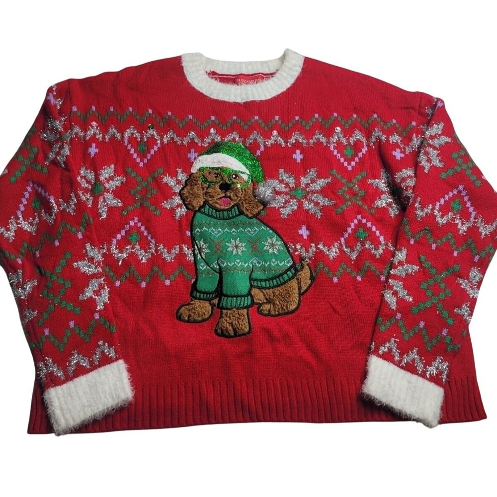 Blizzard Bay Dog Ugly Christmas‎ Sweater Holiday Red Women's Large